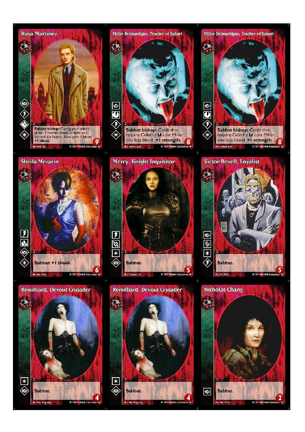 Kit 81 cartas de VTES, Cripta Toreador Antitribu grupos 02 e 03