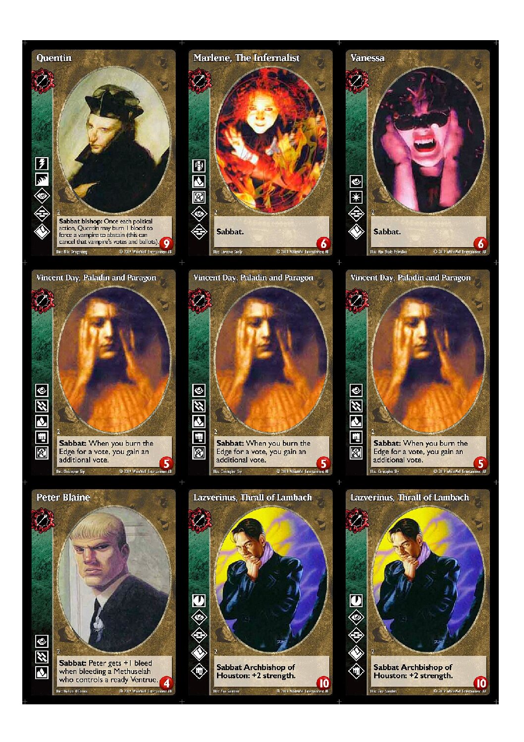 Kit 92 cartas de VTES, Cripta Ventrue Antitribu, Grupos 02 e 03